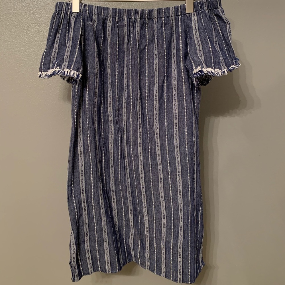 denim striped off the shoulder dress